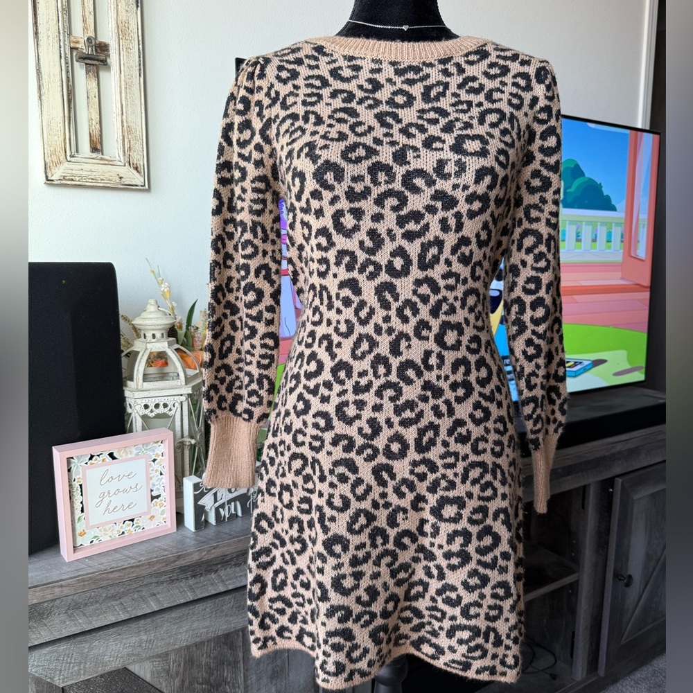 Leopard Print Knit Midi Dress in Tan and Black